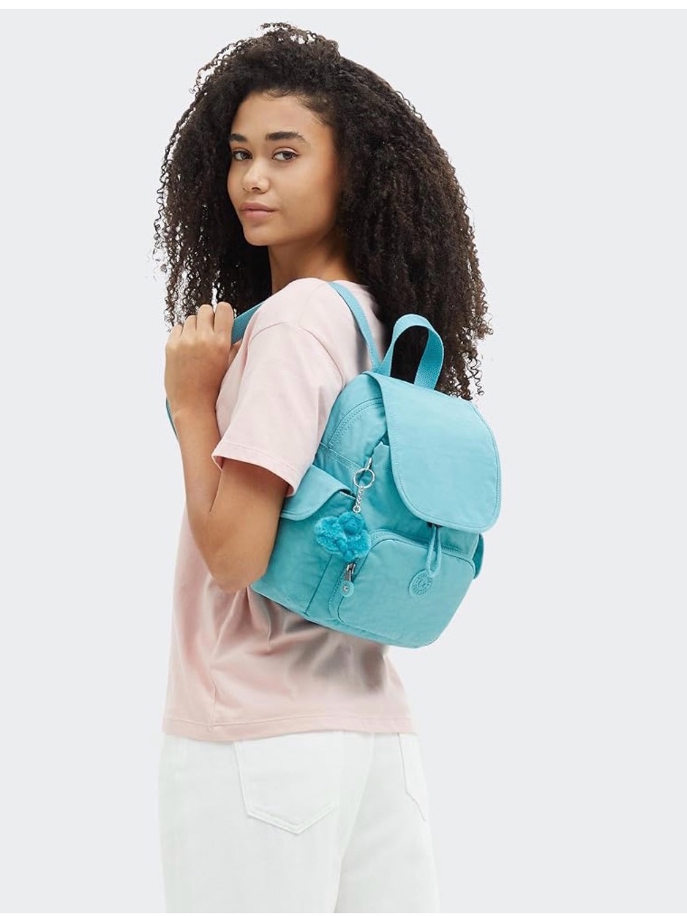 Kipling Aqua Blue City Pack Mini Backpack Original BagCharm Zip Flap Closure